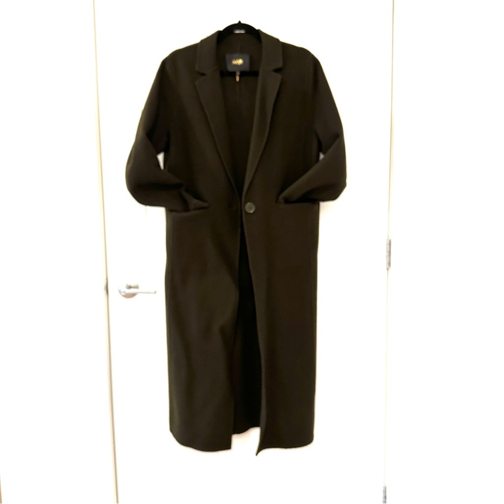 MAJE Galaxie Long Wool Blend Coat Size 40 Dark Olive Green - Picture 3 of 11